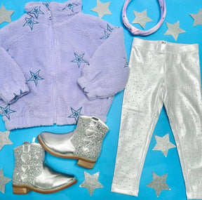 EMBROIDERED STARS FUZZY SHERPA JACKET - CHASER KIDS - JACKETS