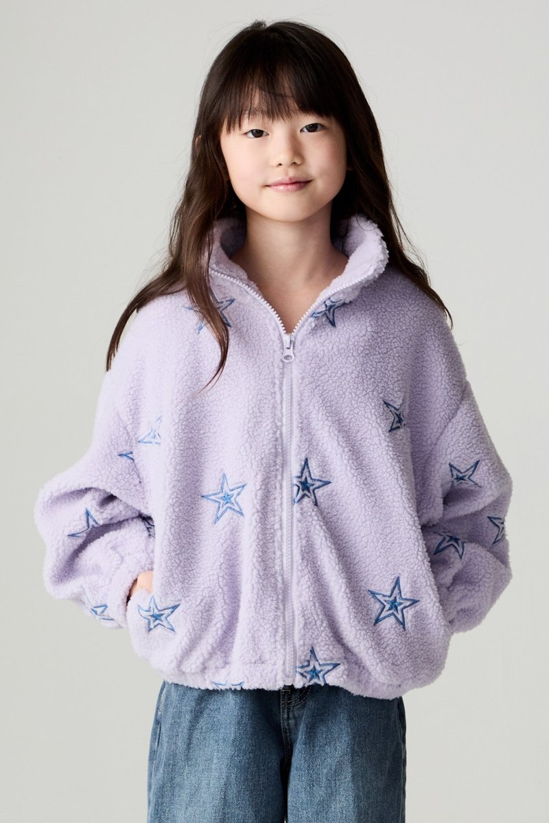 EMBROIDERED STARS FUZZY SHERPA JACKET (PREORDER) - CHASER KIDS