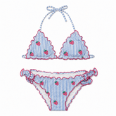 EMBROIDERED STRAWBERRY SEERSUCKER CRIS FROU FROU TWO PIECE BIKINI - MC2 SAINT BARTH KIDS - TWO PIECE BIKINI