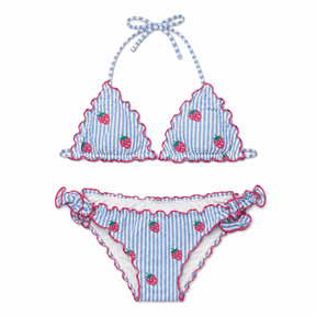 EMBROIDERED STRAWBERRY SEERSUCKER CRIS FROU FROU TWO PIECE BIKINI - MC2 SAINT BARTH KIDS - TWO PIECE BIKINI
