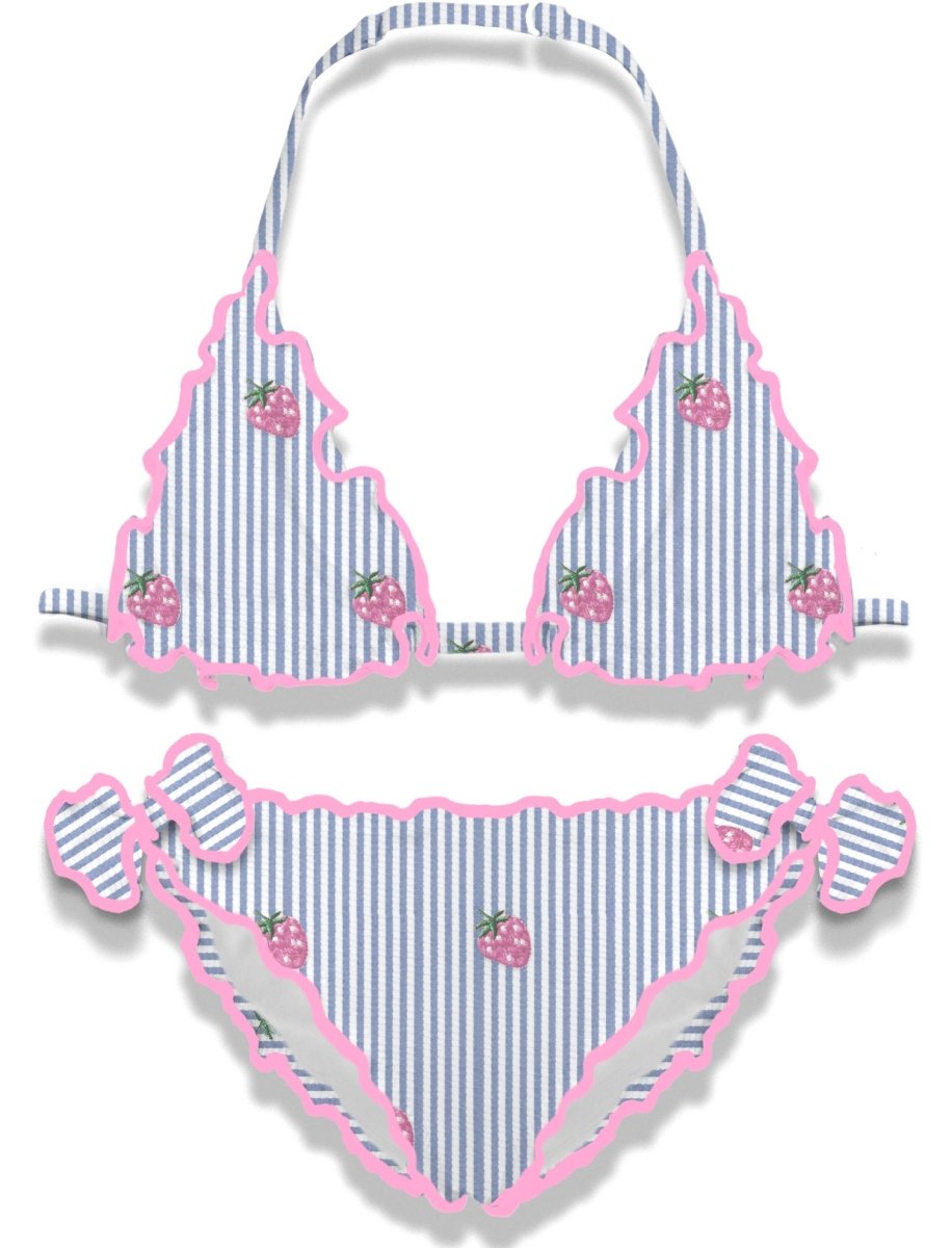EMBROIDERED STRAWBERRY SEERSUCKER CRIS FROU FROU TWO PIECE BIKINI (PREORDER) - MC2 SAINT BARTH KIDS