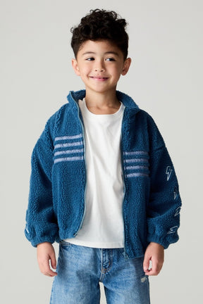 EMBROIDERED STRIPE FUZZY SHERPA JACKET (PREORDER) - CHASER KIDS - JACKETS