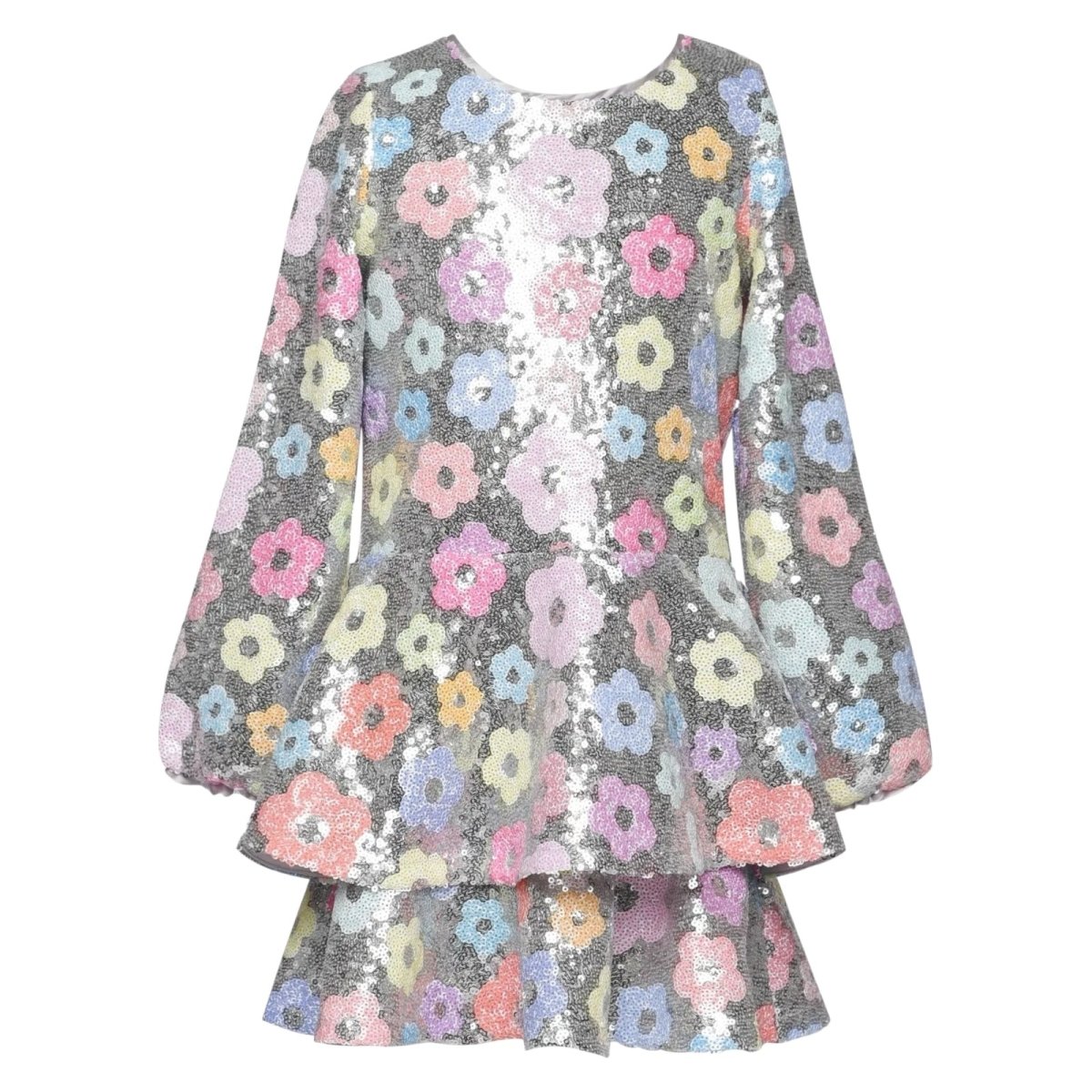 FLOWER SEQUIN LONG SLEEVE DRESS (PREORDER) - SARA SARA