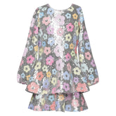 FLOWER SEQUIN LONG SLEEVE DRESS - DRESSES