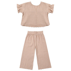 FRANCIE GINGHAM BLOUSE AND WIDE LEG PANTS SET - RYLEE + CRU - SET