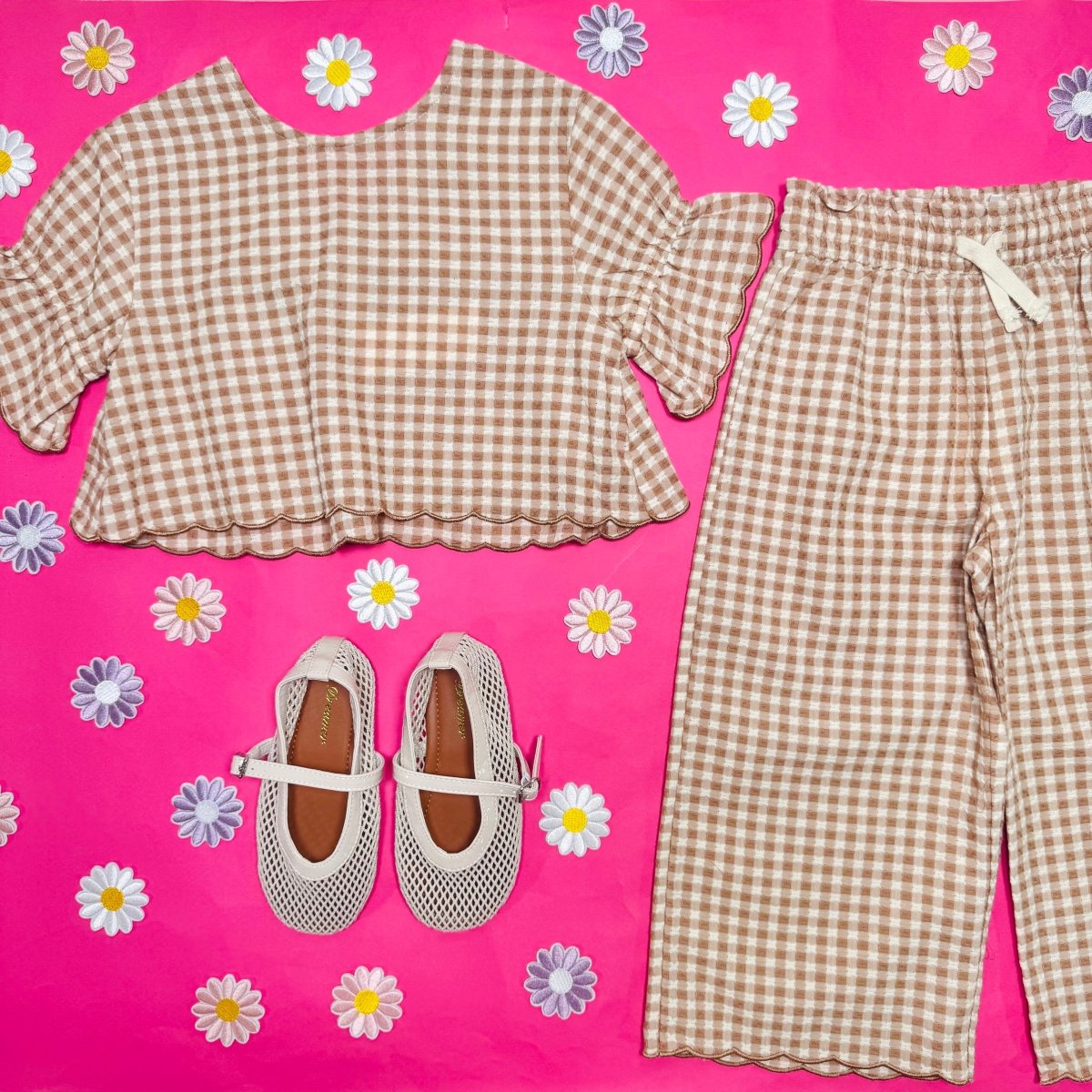 FRANCIE GINGHAM BLOUSE AND WIDE LEG PANTS SET - RYLEE + CRU