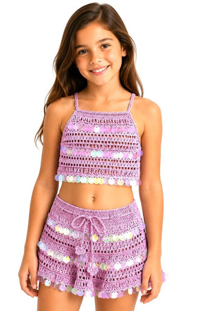 FRANKIE SEQUIN CROCHET HALTER TOP AND DEVON SKIRT SET (PREORDER) - NESSI BYRD