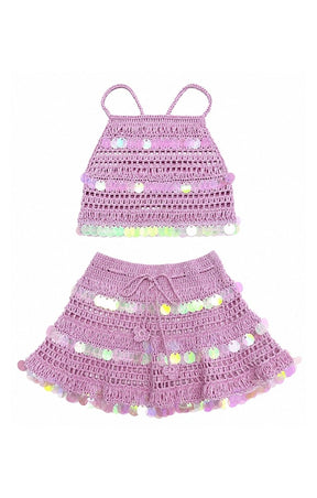 FRANKIE SEQUIN CROCHET HALTER TOP AND DEVON SKIRT SET (PREORDER) - NESSI BYRD