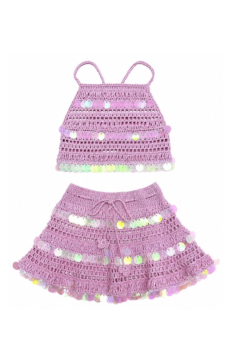 FRANKIE SEQUIN CROCHET HALTER TOP AND DEVON SKIRT SET (PREORDER) - NESSI BYRD