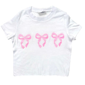 GINGHAM BOWS TSHIRT - SHORT SLEEVE TOPS