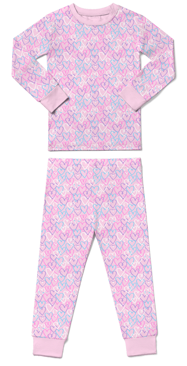 GRAFFITI HEARTS LONG SLEEVE TWO PIECE PAJAMAS (PREORDER) - BABY STEPS