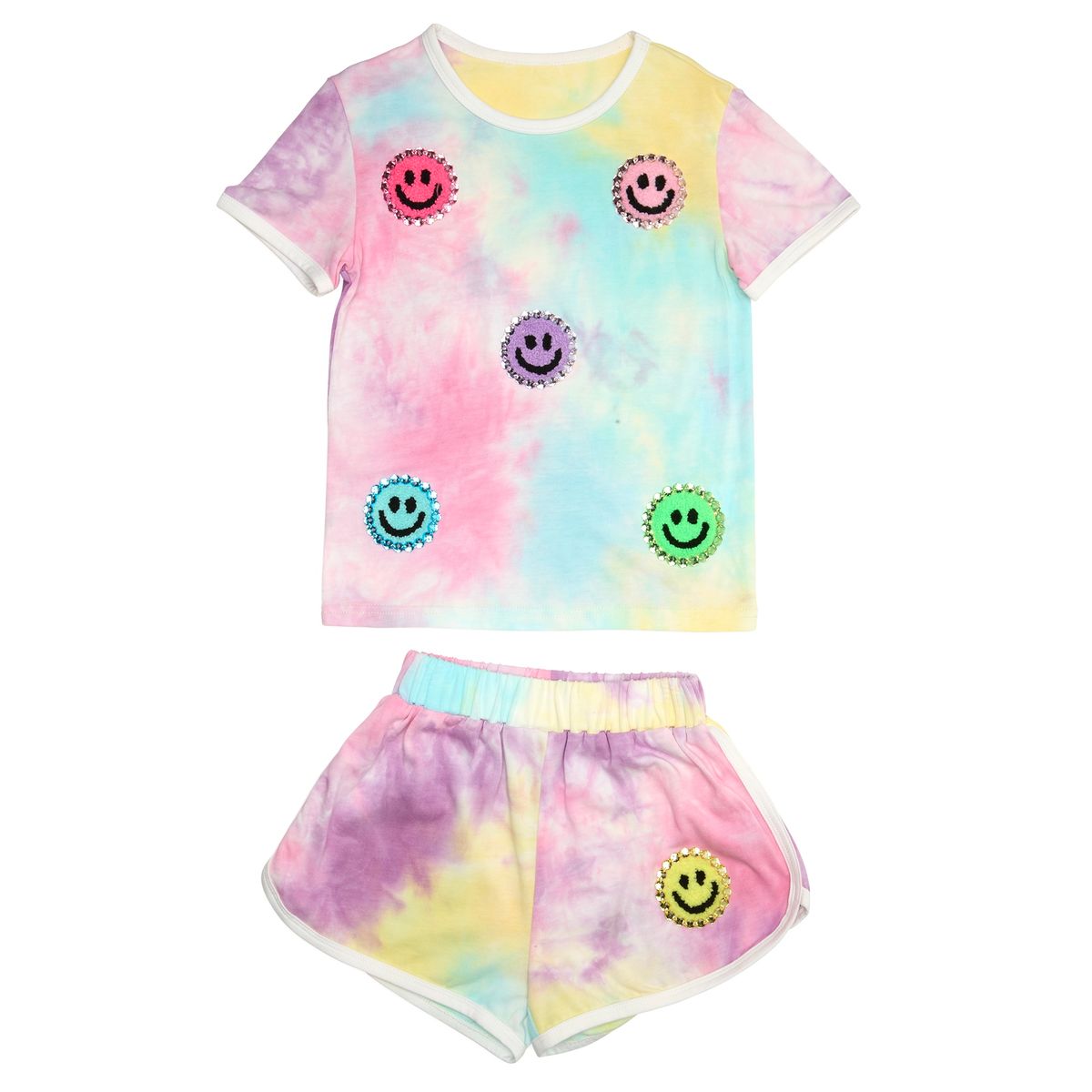 HAPPY SMILEY FACE TIE DYE SHORT SLEEVE AND SHORTS SET - MINI DREAMERS