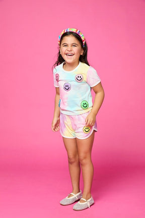 HAPPY SMILEY FACE TIE DYE SHORT SLEEVE AND SHORTS SET - MINI DREAMERS