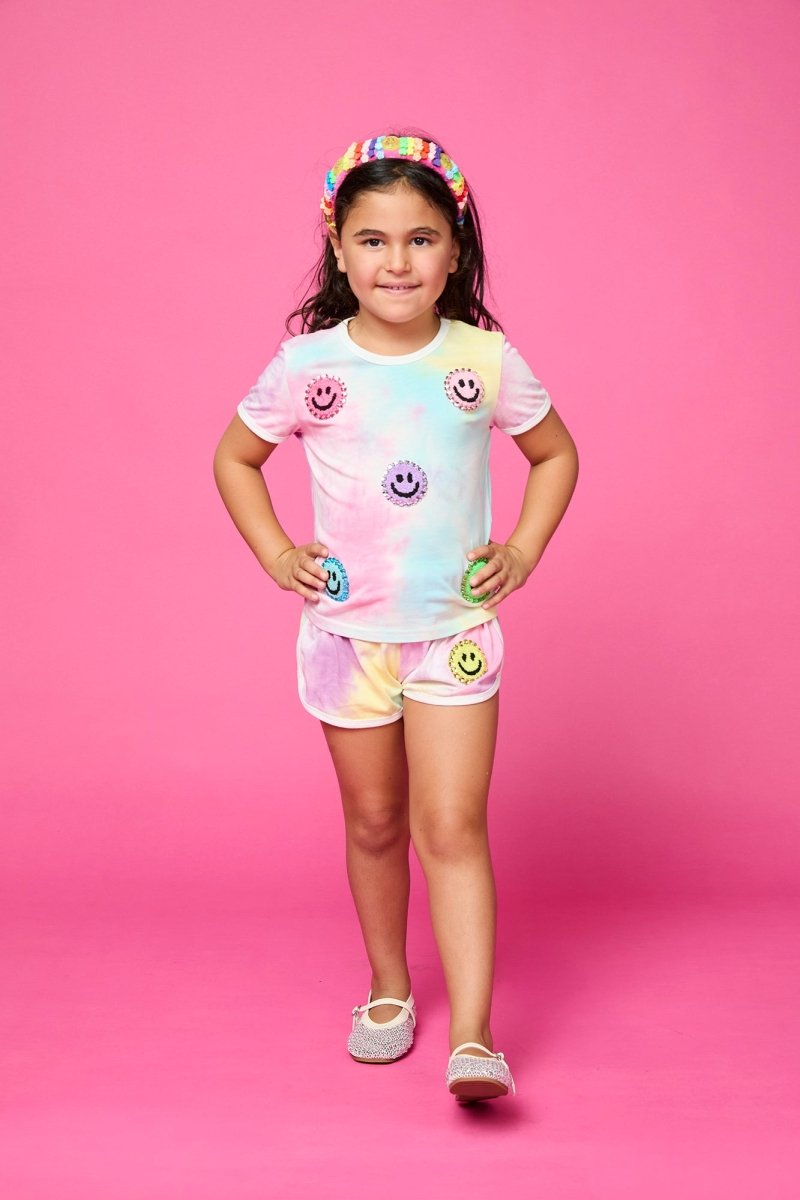 HAPPY SMILEY FACE TIE DYE SHORT SLEEVE AND SHORTS SET - MINI DREAMERS