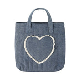 HEART DENIM QUILTED TOTE BAG - PURSES