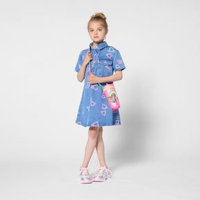 BILLIEBLUSH-Girls Blue Denim Jacquard Heart Dress