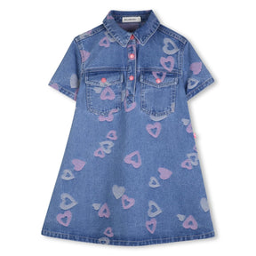 BILLIEBLUSH-Girls Blue Denim Jacquard Heart Dress