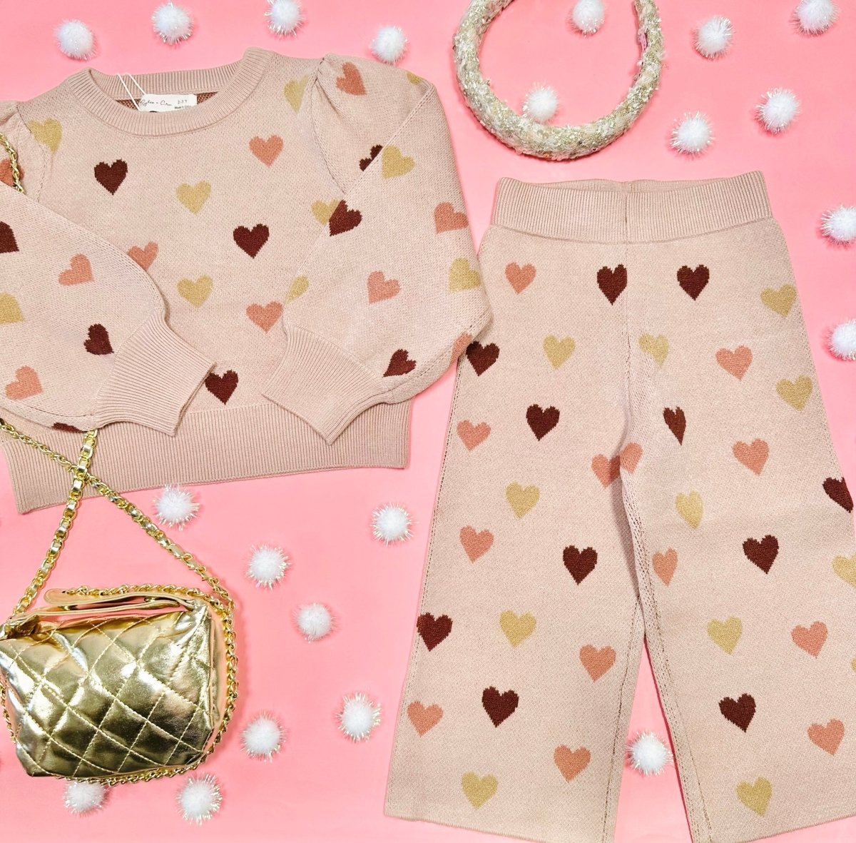 HEARTS JACQUARD KNIT SWEATSHIRT AND PANTS SET - RYLEE + CRU