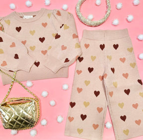 HEARTS JACQUARD KNIT SWEATSHIRT AND PANTS SET - RYLEE + CRU