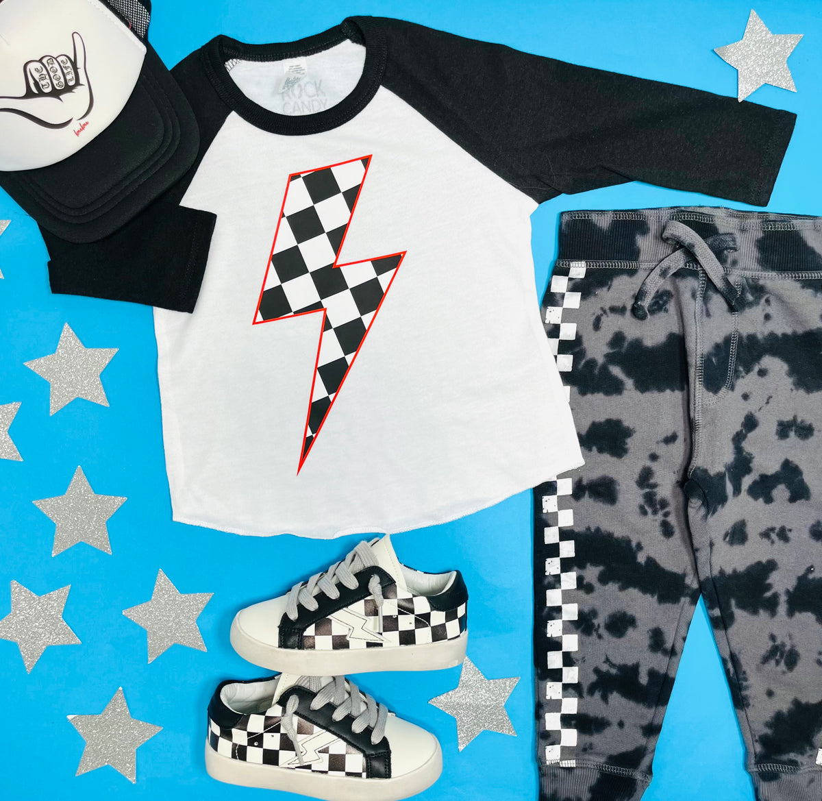 CHECKERED LIGHTNING RAGLAN TSHIRT