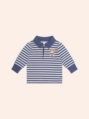 INK STRIPE SITTING HUX POLO LONG SLEEVE TOP (PREORDER) - HUXBABY