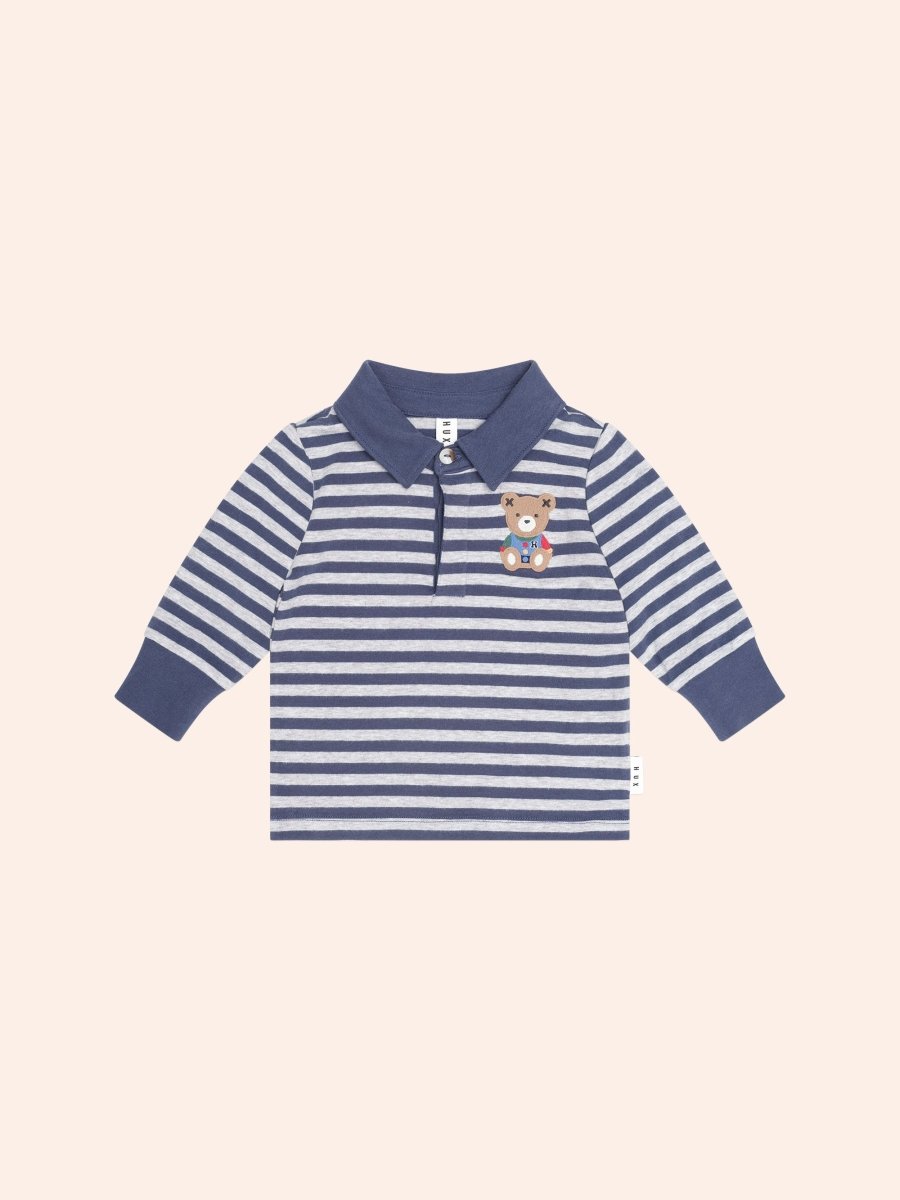 INK STRIPE SITTING HUX POLO LONG SLEEVE TOP (PREORDER) - HUXBABY