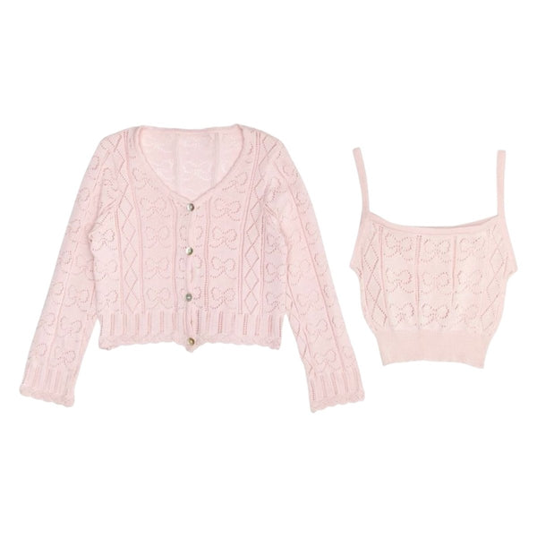 ISABELLA BOW KNIT TANK AND CARDIGAN SET