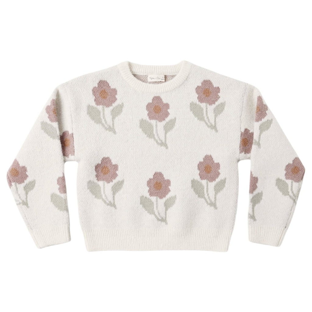 IVORY FLOWER ASPEN KNITTED SWEATER by RYLEE + CRU | Kids Fashion