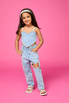 JESSIE CRYSTAL HEART DENIM PANTS - MINI DREAMERS - PANTS
