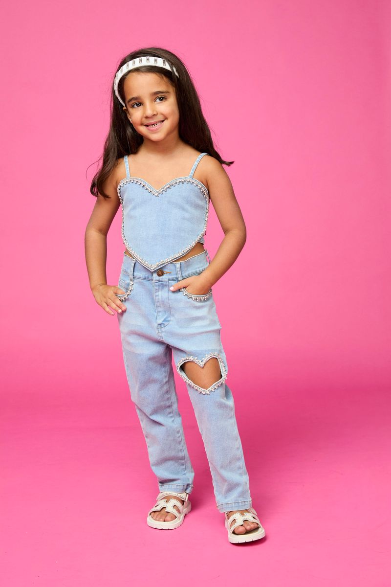 JESSIE CRYSTAL HEART DENIM PANTS - MINI DREAMERS