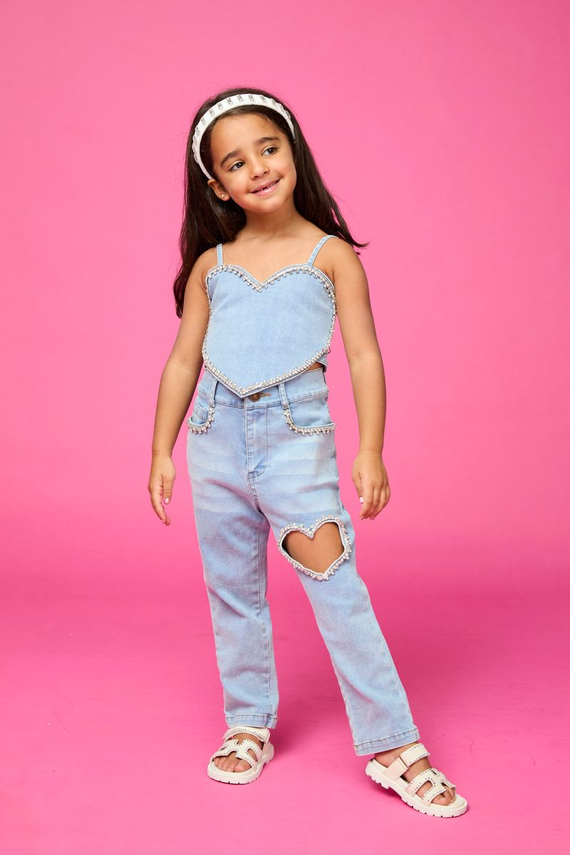 JESSIE CRYSTAL HEART DENIM PANTS - MINI DREAMERS - PANTS