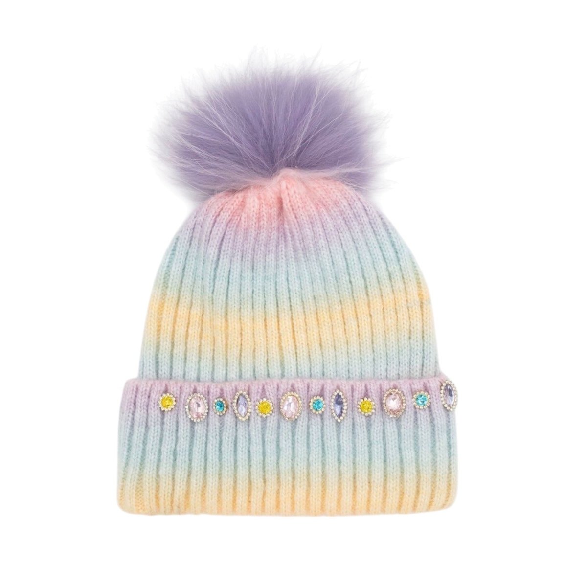 JEWELED CHARM POM POM RAINBOW BEANIE (PREORDER) - BARI LYNN - BEANIES