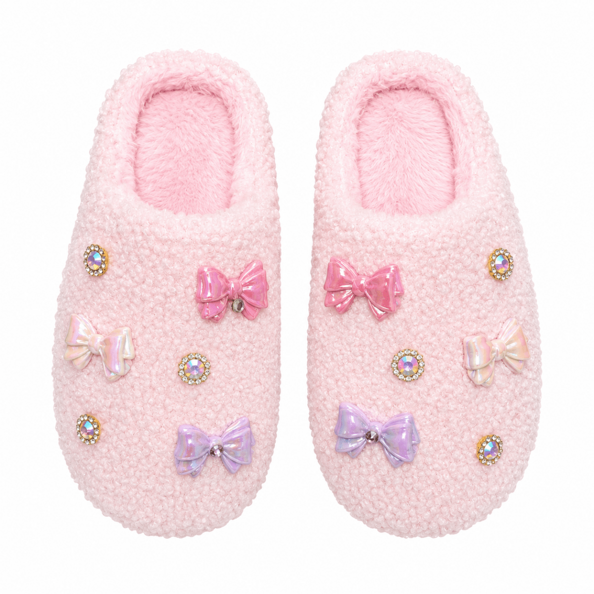 JEWELS & BOW CHARM FUZZY SLIPPERS - BARI LYNN