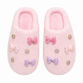 JEWELS & BOW CHARM FUZZY SLIPPERS - BARI LYNN - SLIPPERS