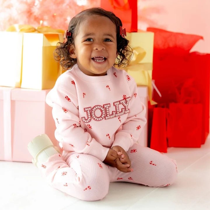 JOLLY PEARL PATCH CANDY CANE SWEATSHIRT (PREORDER) - SWEET WINK