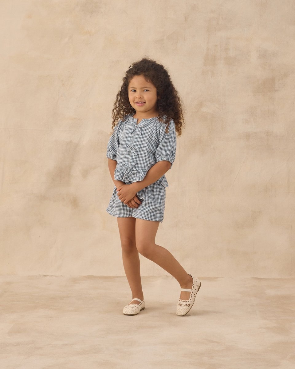 JUNIPER MARINE GINGHAM PUFF SLEEVE TOP AND SHORTS SET - SET