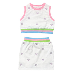 KRISTINA CRYSTAL HEART TENNIS CROP TOP AND SKIRT SET - MINI DREAMERS