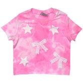 LACE BOWS AND STARS CLOUD WASH TSHIRT - SHORT SLEEVE TOPS