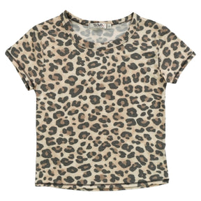 LEOPARD SHORT SLEEVE CROP TOP - SHORT SLEEVE TOPS