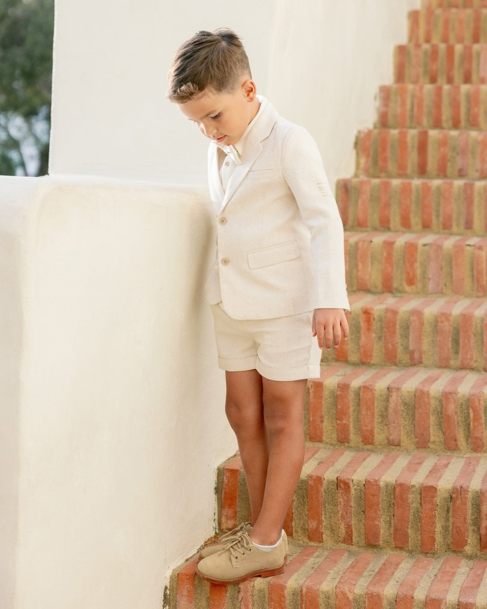 boys linen dress shorts Boy Linen Shorts and Shirt Set Oat
