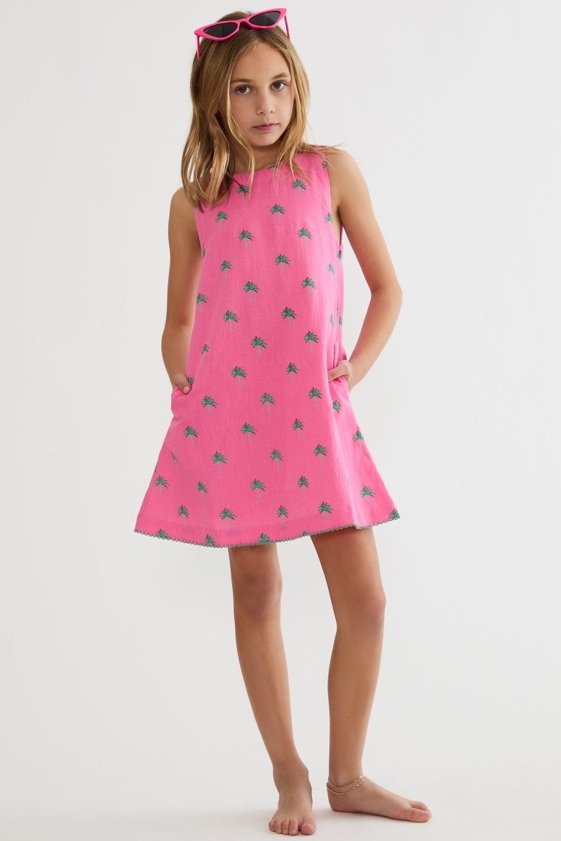 LITTLE CAPRINA FLAMINGO FRONDS PALM TREE DRESS (PREORDER) - BEACH RIOT KIDS