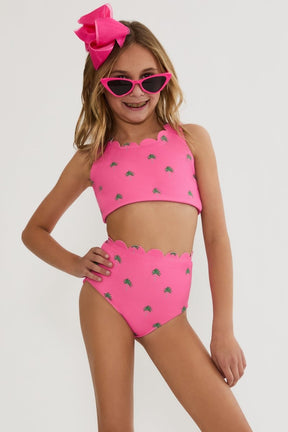 LITTLE MADISON BEA FLAMINGO FRONDS PALM TREES TWO PIECE BIKINI - BEACH RIOT KIDS - TWO PIECE BIKINI