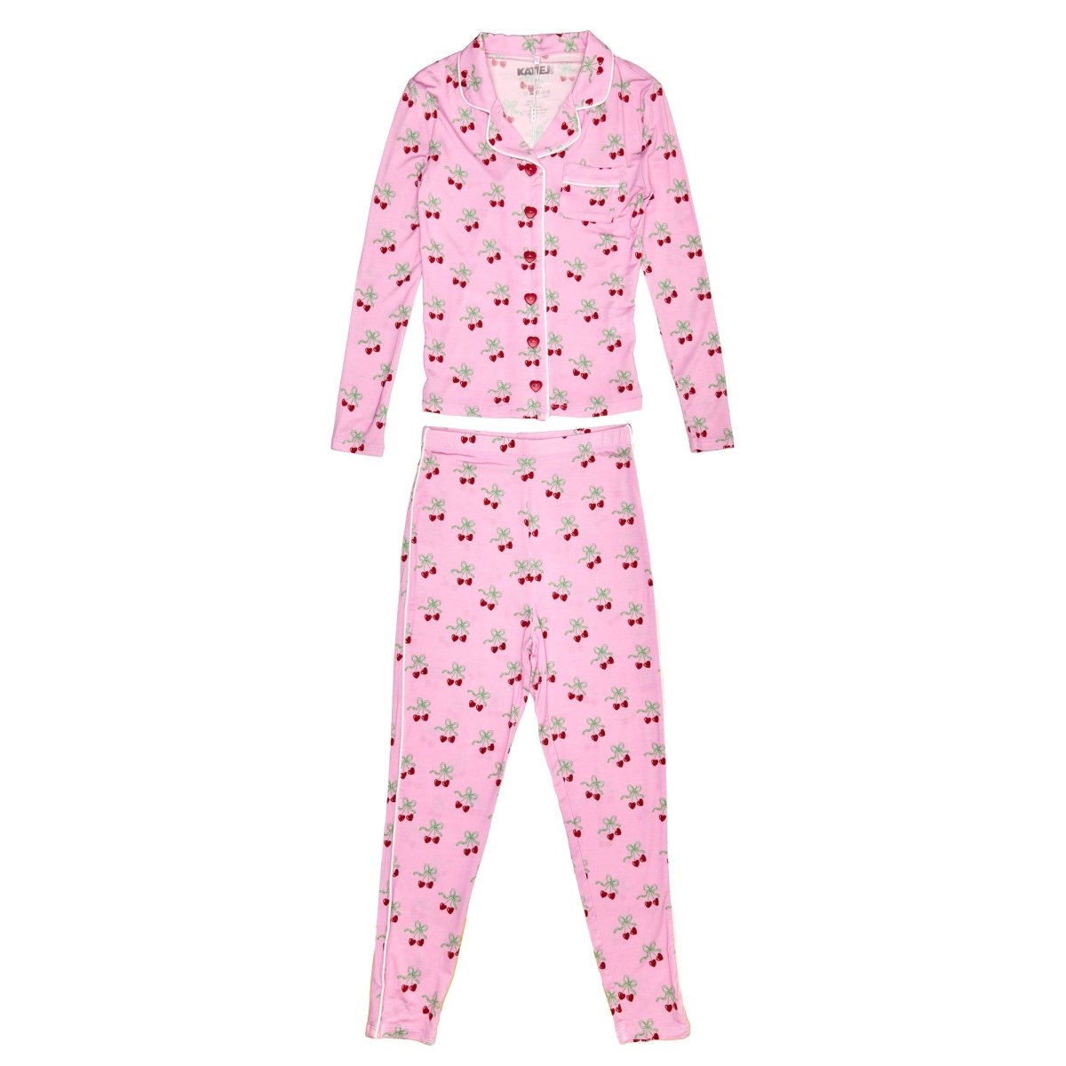 MAIA CHERRY BOW LONG SLEEVE PJS - KATIE J NEW YORK