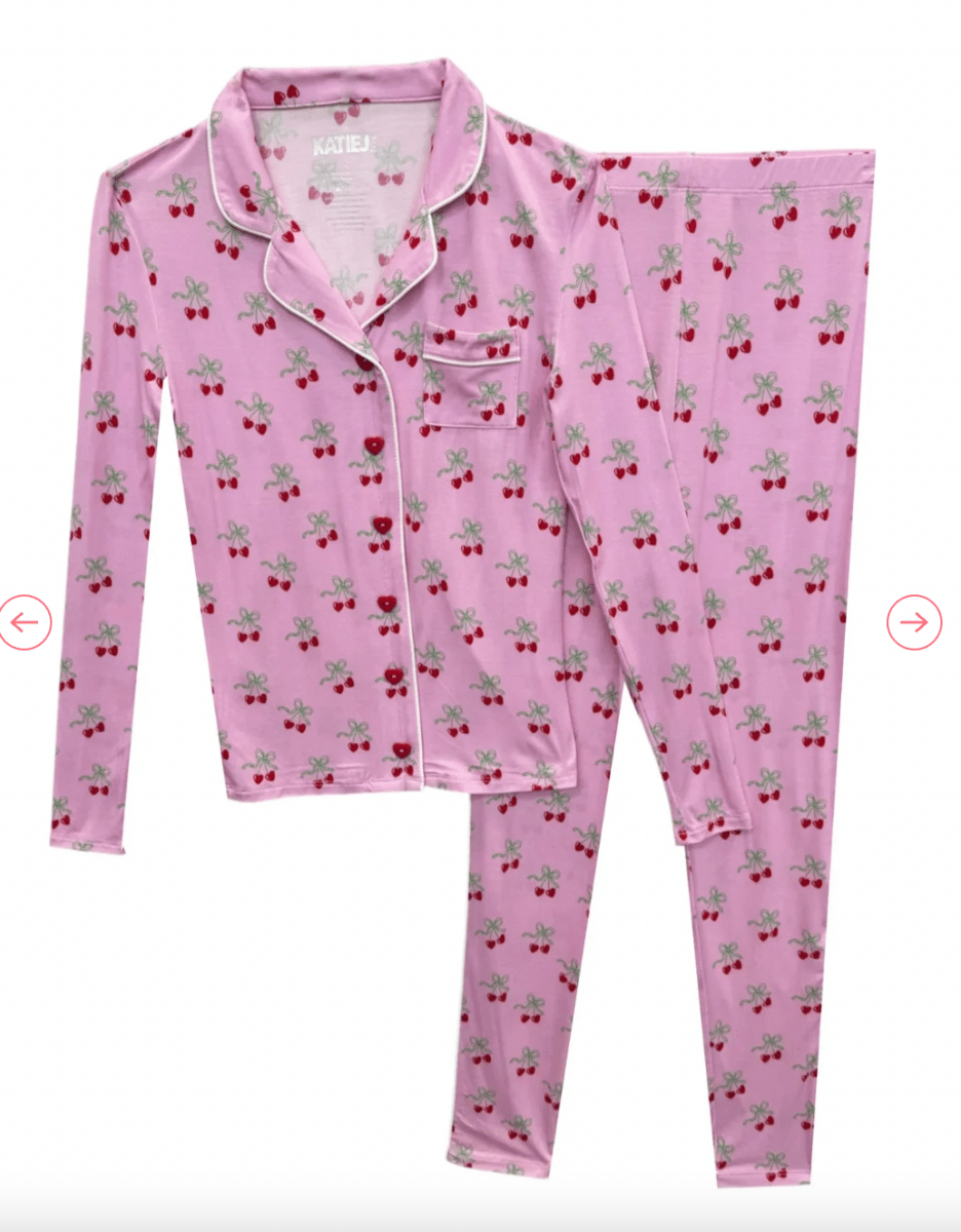 MAIA CHERRY BOW LONG SLEEVE PJS - PAJAMAS