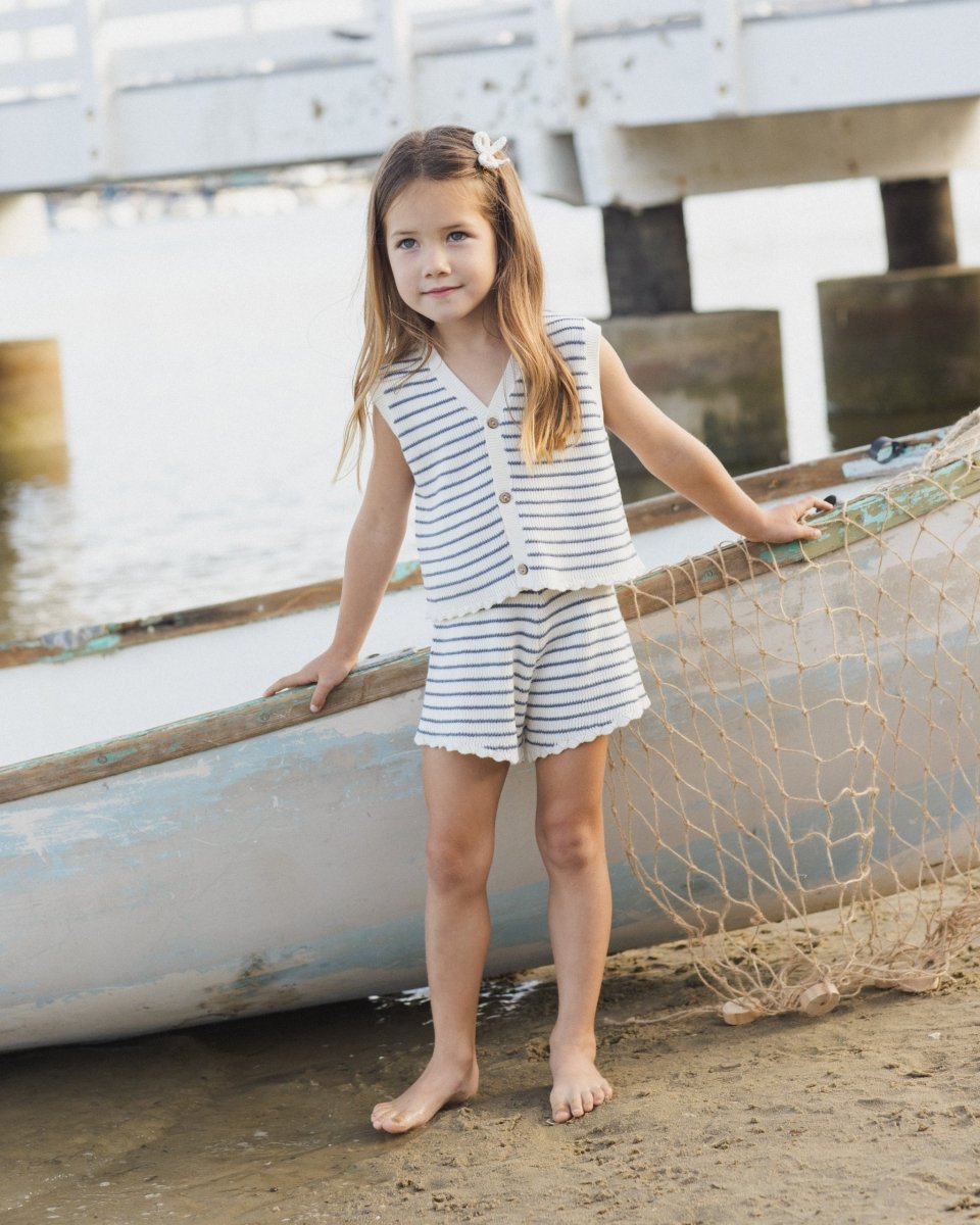 MARINE STRIPE KNIT VEST AND SHORTS SET - SET