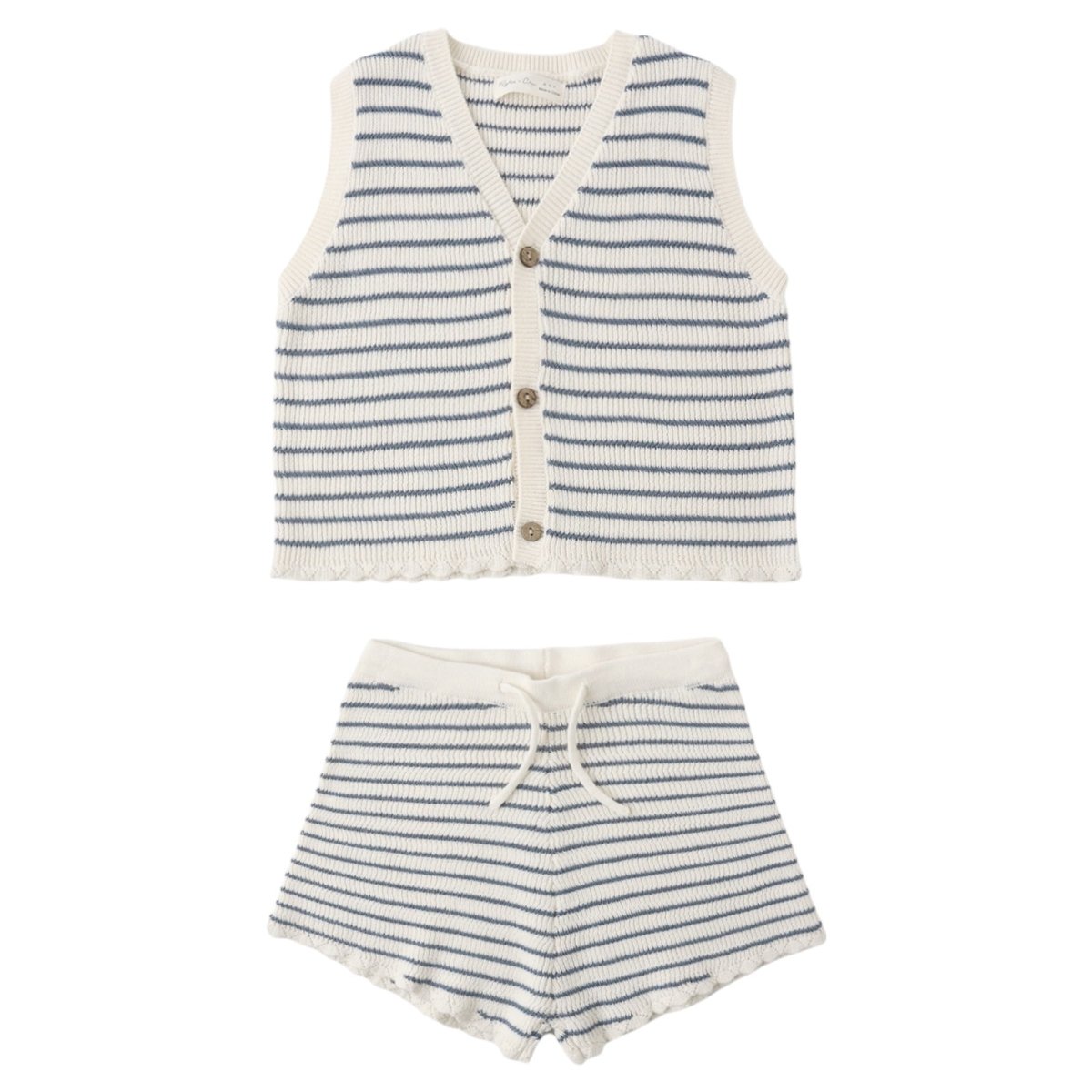 MARINE STRIPE KNIT VEST AND SHORTS SET - SET