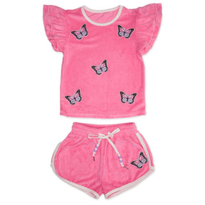 MARIPOSA BUTTERFLY TERRY FLUTTER SLEEVE AND SHORTS SET - MINI DREAMERS