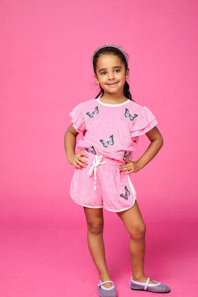 MARIPOSA BUTTERFLY TERRY FLUTTER SLEEVE AND SHORTS SET - MINI DREAMERS