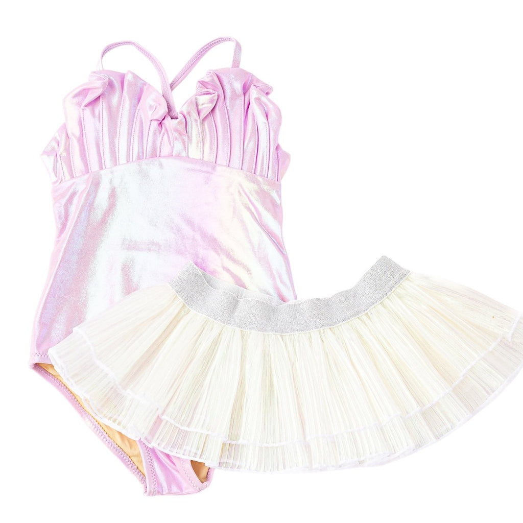 METALLIC MERMAID ONE PIECE SWIMSUIT W/ IRIDESCENT SKIRT by SHADE