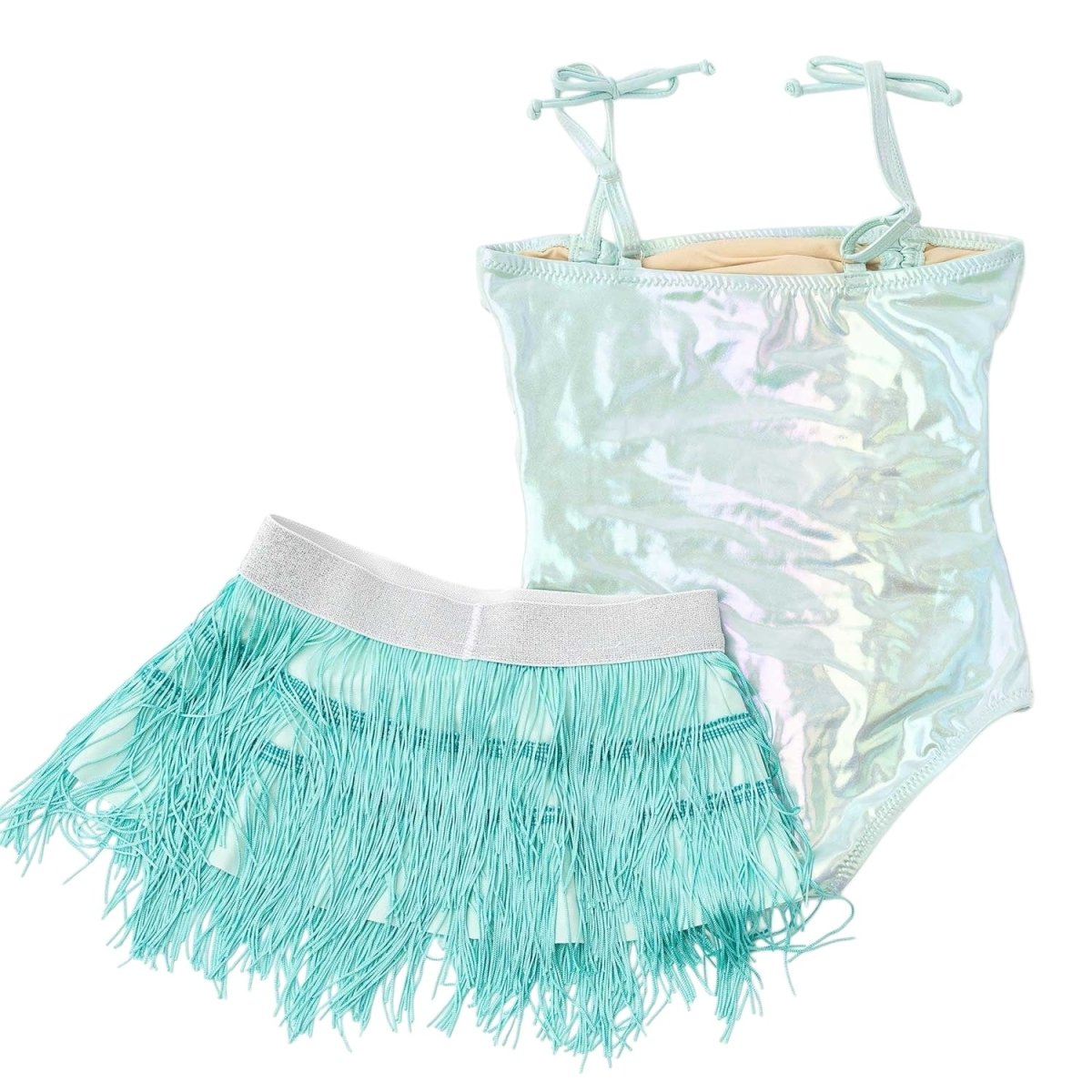 METALLIC MINT ONE PIECE SWIMSUIT W/ FRINGE SKIRT (PREORDER) - ONE PIECE SWIMSUIT